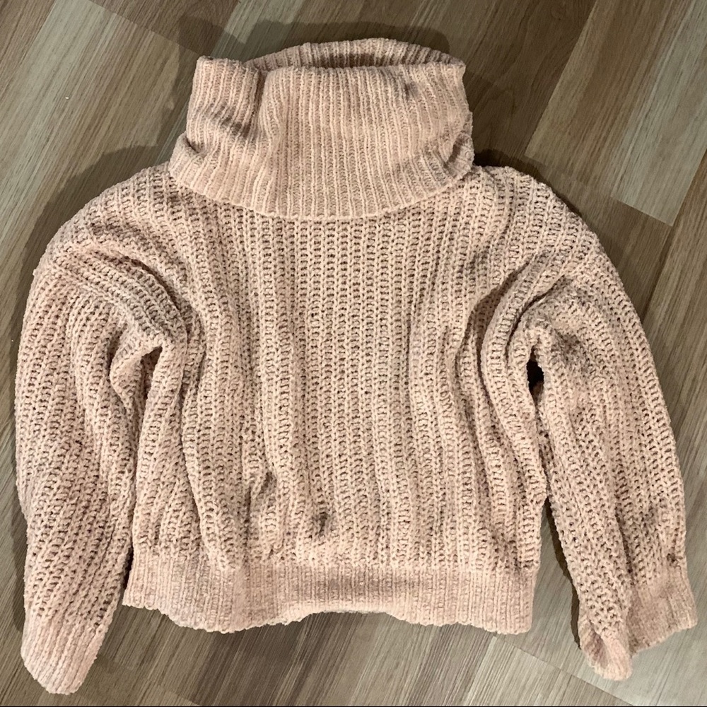 Blush pink Chenille turtleneck sweater - Picture 1 of 3